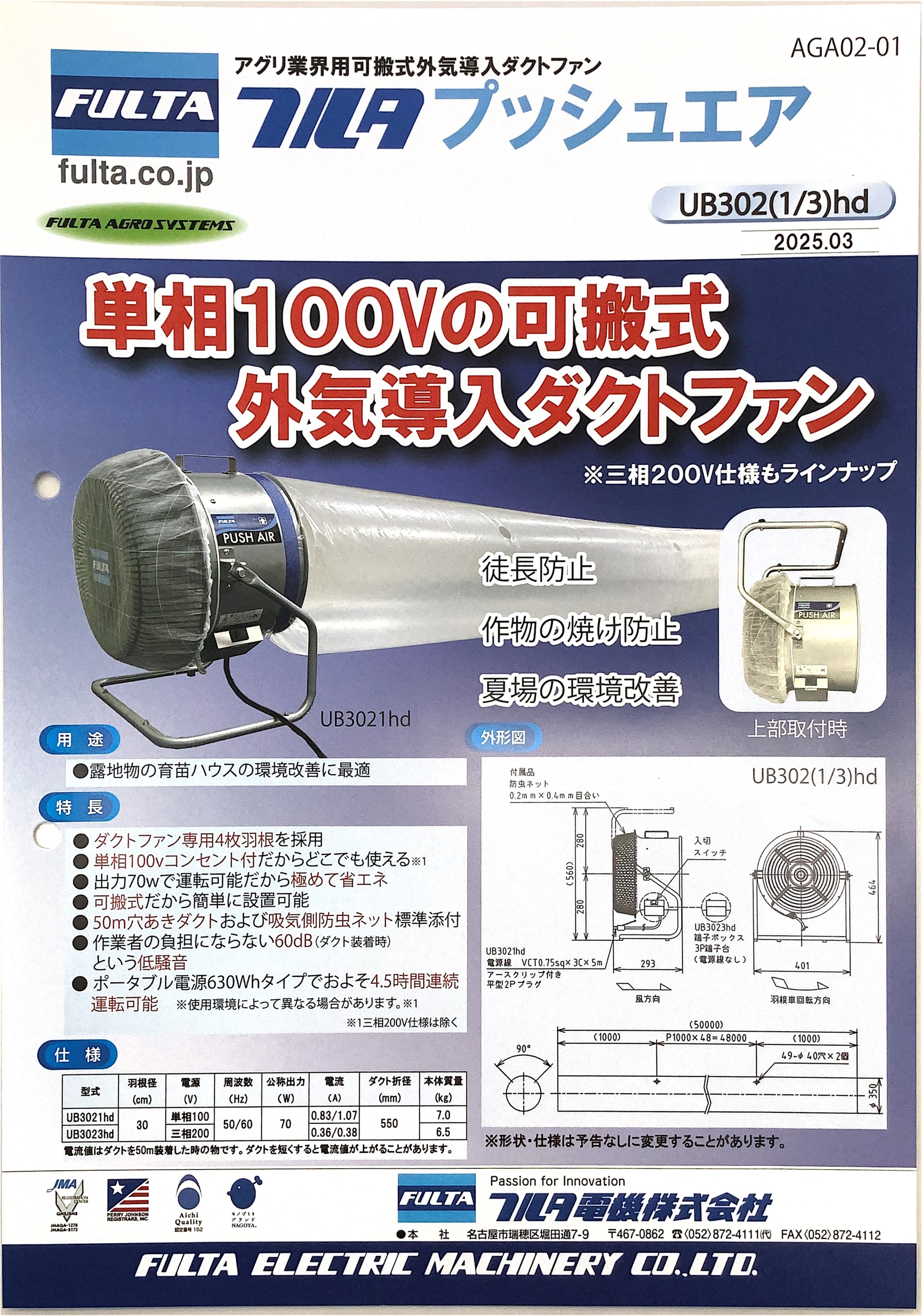 外気導入ファン フルタ プッシュエア – ファーマーズサポートネット