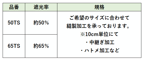 サンサンカーテン タイベックシルバーシリーズ / 製品仕様