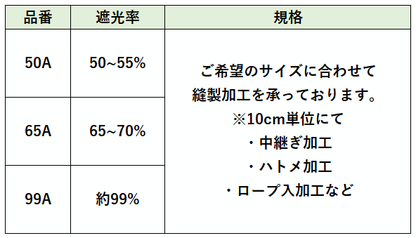サンサンカーテン アルミシリーズ / 製品規格